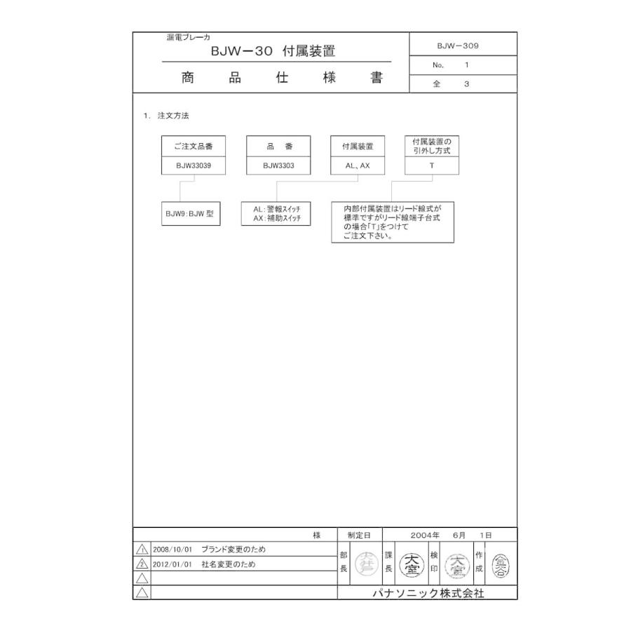 Panasonic 漏電ブレーカ BJWA3203 3P 20A 30mA AC100-200V両用 パナソニック ブレーカー スイッチ |  | 08