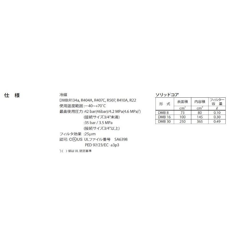 DMB-083 3/8 フレア 内容量0.17リットル Danfoss フィルタドライヤ(双方向形) 両方向 |  | 01