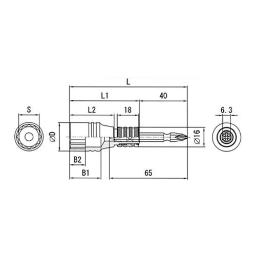 レターパック可 スーパーツール 電ドル用ソケットビット(ビット着脱式) 13mm DSB13 |  | 03