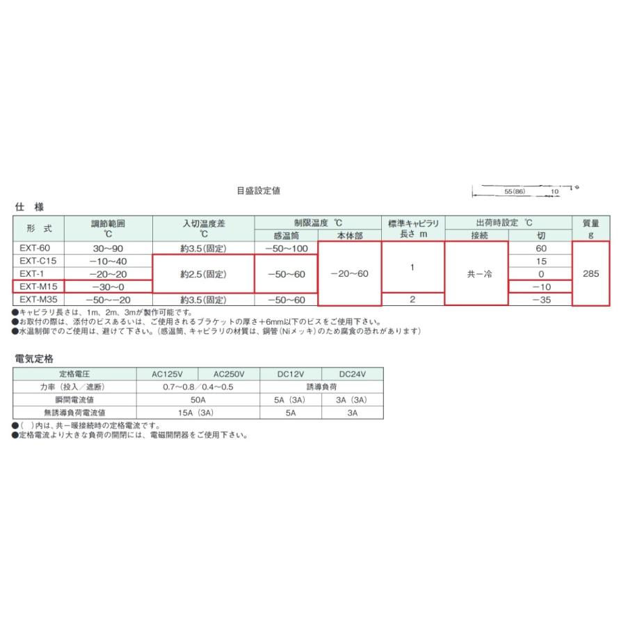 不二工機 EXT型サーモスタット EXT-M15 サーモ 温度管理 冷蔵 冷凍