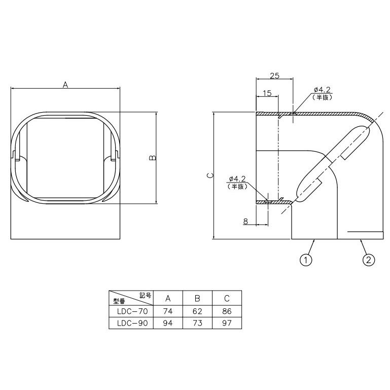 因幡電工 スリムダクトLD コーナー立面90° LDC-70 |  | 03
