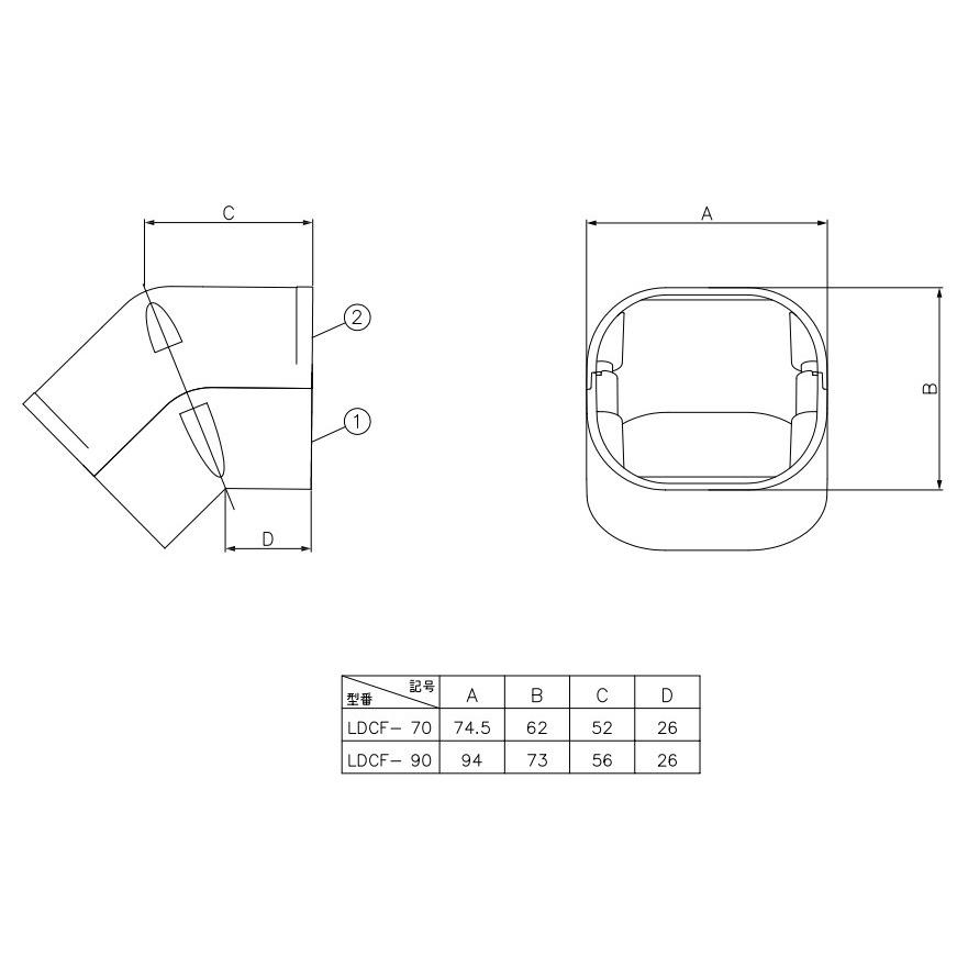 因幡電工 スリムダクトLD コーナー立面45° LDCF-70 |  | 02