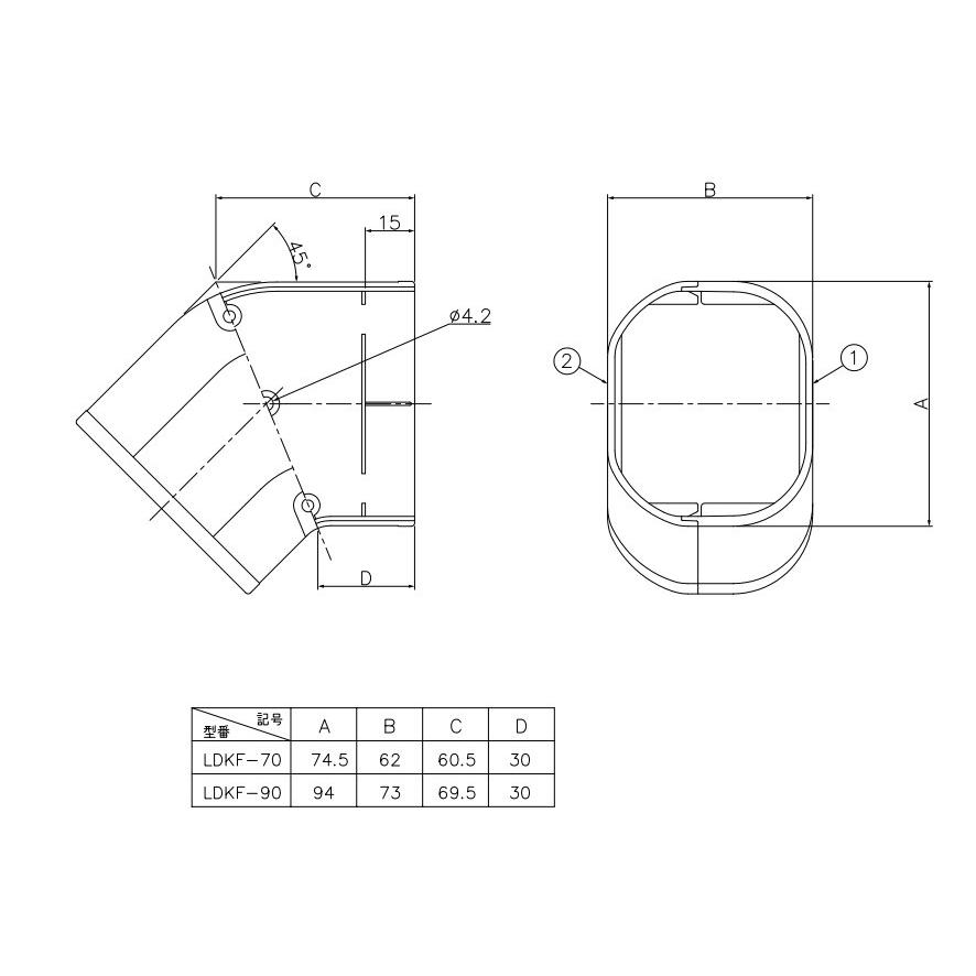 因幡電工 スリムダクトLD コーナー平面45° LDKF-70 |  | 02