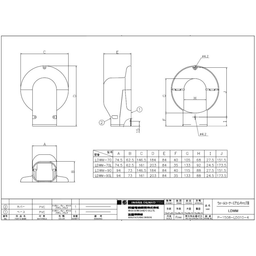 因幡電工 スリムダクトLD ウォールコーナーエアコンキャップ用 LDWM