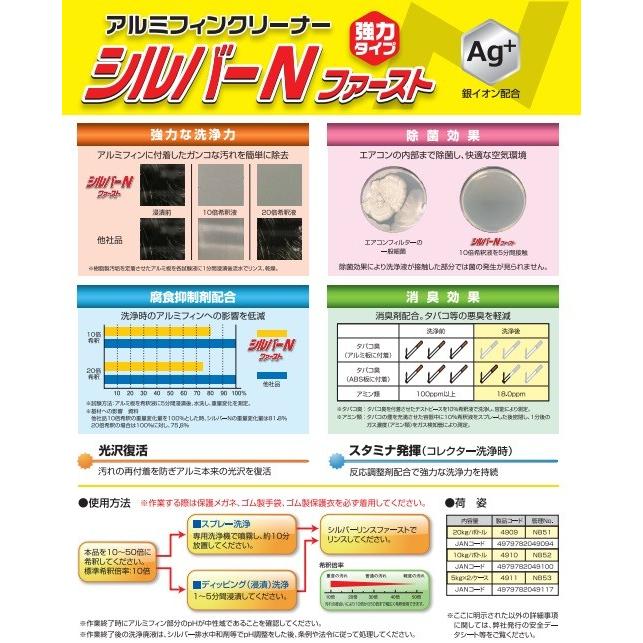 あすつく シルバーNファースト 10kg エアコン 洗浄 洗剤 業務用 強力 除菌 消臭 家庭用 空調 クリーニング 内部 カビ 汚れ 除去 腐食 抑制 濃縮 油汚れ ヤニ |  | 02