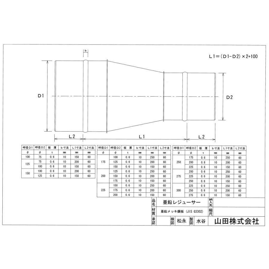 異径レデューサー 片落管 100φ×125φ スパイラルダクト・フレキシブルダクト用 異径 レジューサー ダクト 配管 空調 亜鉛鋼板 鉄 継手 |  | 01