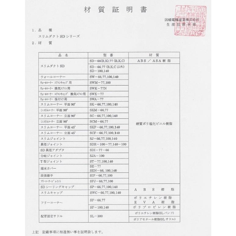 因幡電工 スリムダクトSD フリーコーナー SF-100-800 : 冷凍空調