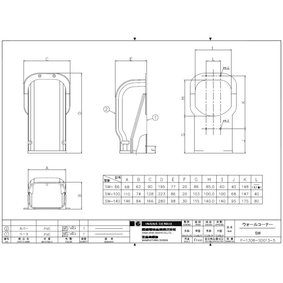 因幡電工 スリムダクトSD ウォールコーナー SW-100｜mega-store｜04