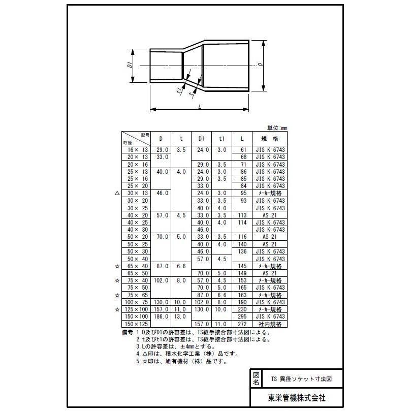 TS13×16 異径ソケット 塩ビパイプ(ドレンパイプ)用継手｜mega-store｜02