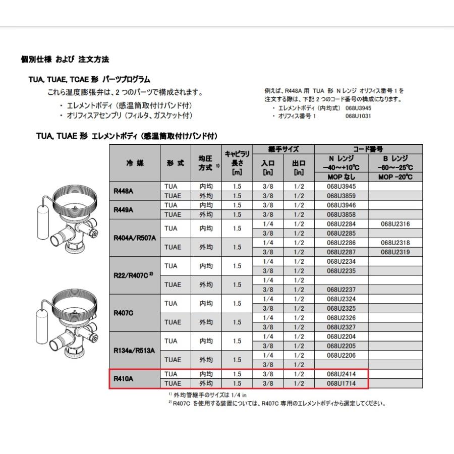 Danfoss ステンレス製温度膨張弁 TUA 内均 R410A Nレンジ オリフィス