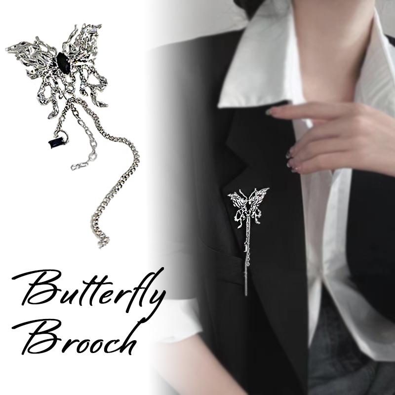ブローチ シルバー 蝶々 蝶 アクセサリー チェーン ストーン