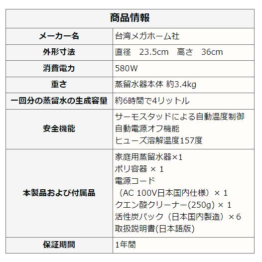 蒸留水器 台湾メガホーム社製 ステンレスボディ白 + ポリ容器 蒸留水器 台湾メガホーム社製 ステンレスボディ白 + ポリ容器