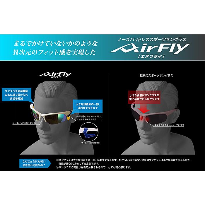 AirFly エアフライ スポーツ サングラス AF301-C32L Lサイズ フチナシ サイクリング/マラソン/ゴルフ/ジョギング鼻パットなし エアーフライの画像