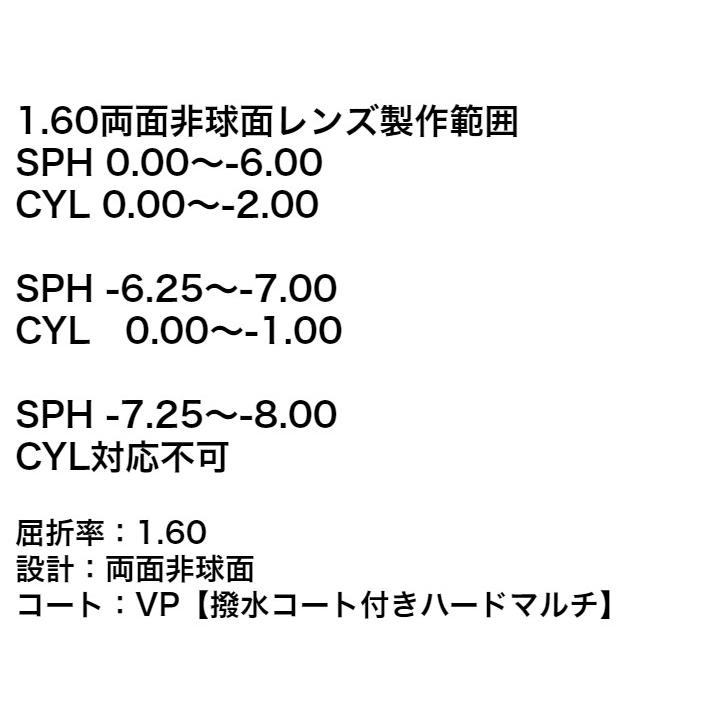 HOYA製 1.60両面非球面レンズ 【メガネ追加用レンズ 単品購入不可
