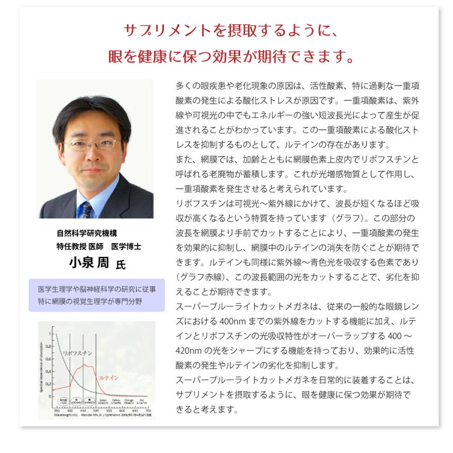 【オプションレンズ】スーパーブルーライトカット レンズ ブルーライト 94% カット 薄型 非球面 レンズ 屈折率 1.60 日本製（2枚1組） UV420 パソコン PC スマホ_5