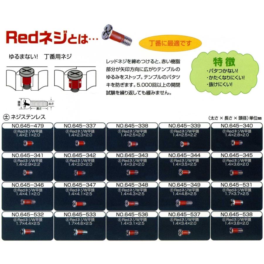 RedNネジ メガネ用ゆるみ止め樹脂加工ネジ ステンレス製 （1袋） サンニシムラ製 : メガネのキックス - 通販 - Yahoo!ショッピング