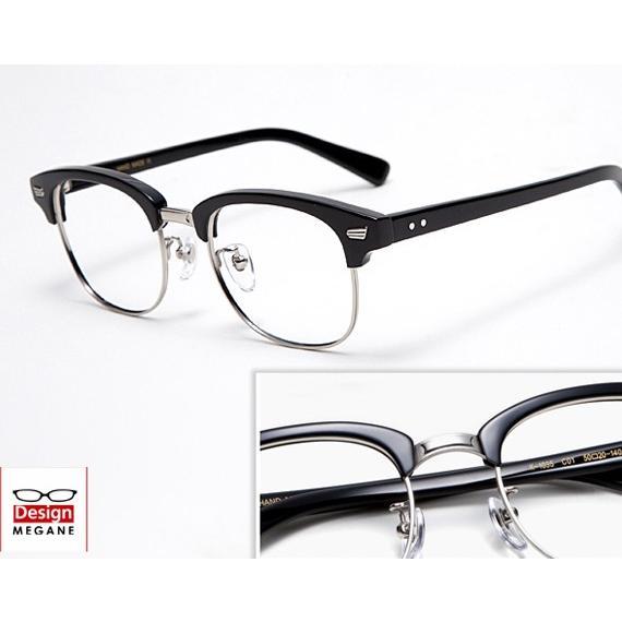 インテリ系オシャレ・つる度入り銀メガネ メガネ 度付 K-Collection Handmade セル×メタル Black＆Silver 眼鏡