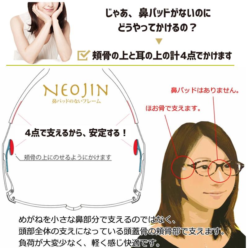 NEOJIN（ネオジン） 鼻パッドなし メガネ リムレス（ケース付き） 鼻パットのないメガネ ネオジンメガネセット NJ-3201 超弾性樹脂