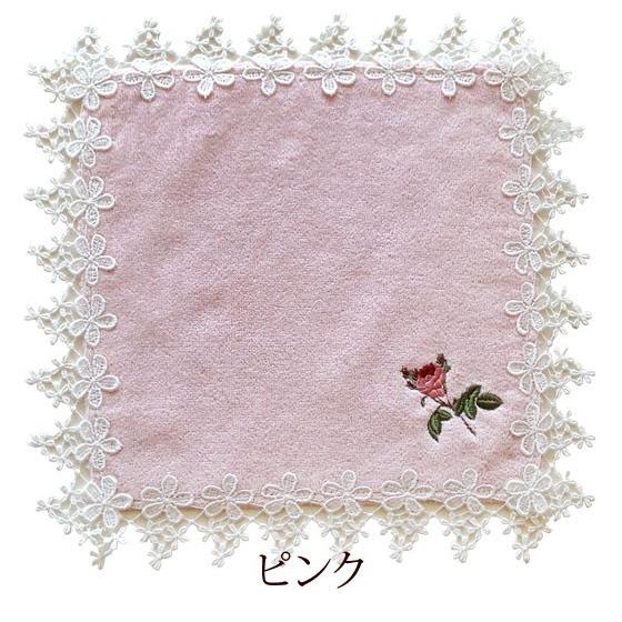 ローズ ハンカチ ルドゥーテ 薔薇刺繍 エンブロイダリー スノーフラワー るいす LA LUICE タオル生地 タオルハンカチ レース バラ図譜 薔薇 ローズ お礼 お返し｜meggie｜02