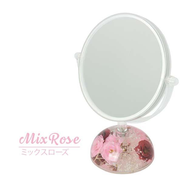 スタンド ミラー 両面 アクリル 水中花 鏡 拡大鏡 ローズ 薔薇 ギフト