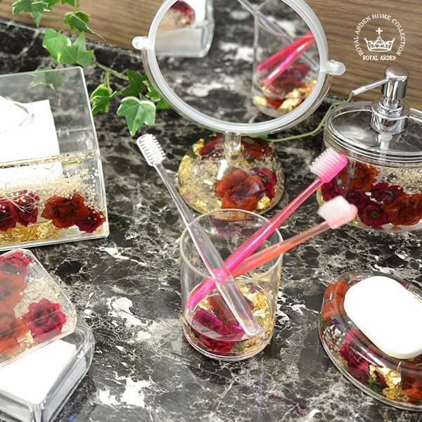 スタンド ミラー 両面 アクリル 水中花 鏡 拡大鏡 ローズ 薔薇 ギフト