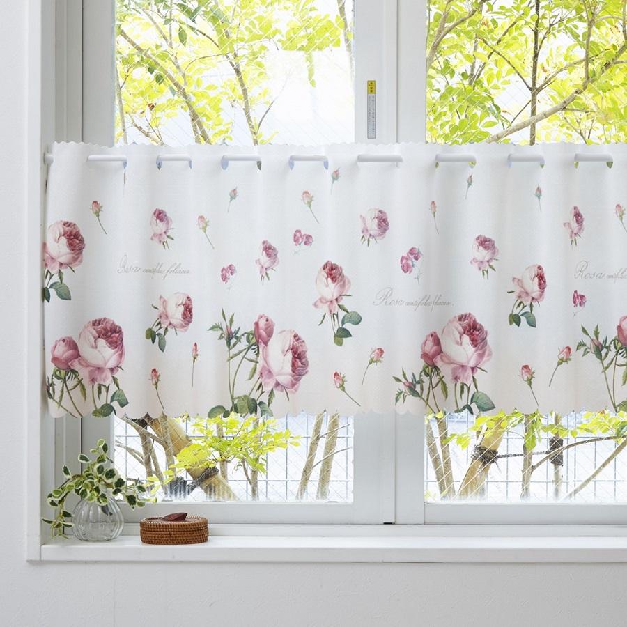 カフェカーテン 遮光 おしゃれ 遮熱 UV カット ルドゥーテ 薔薇 150cm