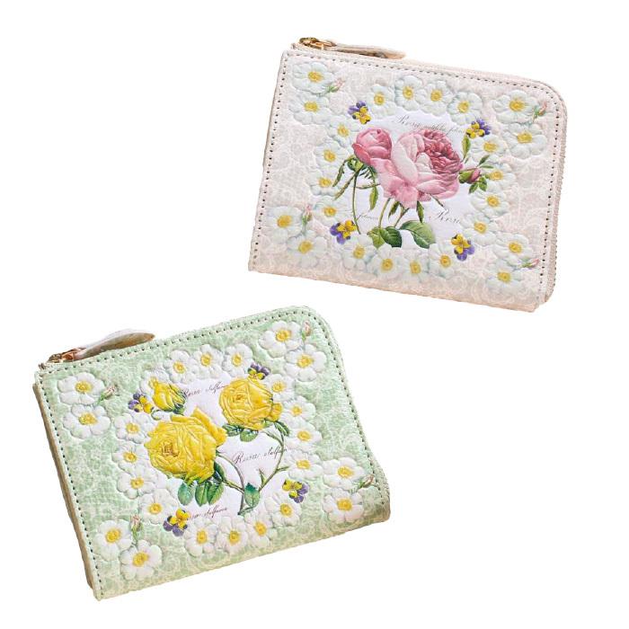 財布 ルドゥーテ ミニ財布 L字ファスナー 型押し 日本製 バラ 薔薇