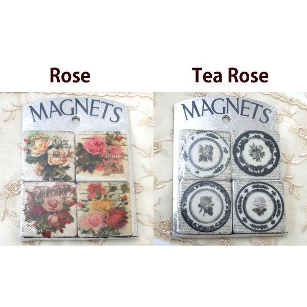 アンティーク風 雑貨 マグネット おしゃれ ローズ柄 4個セット Rose