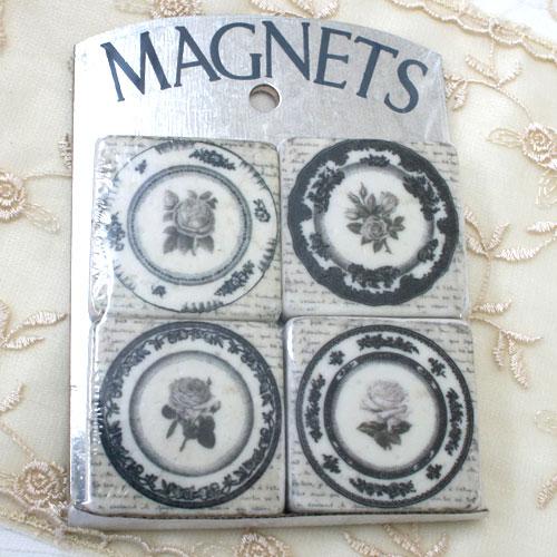 アンティーク風 雑貨 マグネット おしゃれ ローズ柄 4個セット Rose