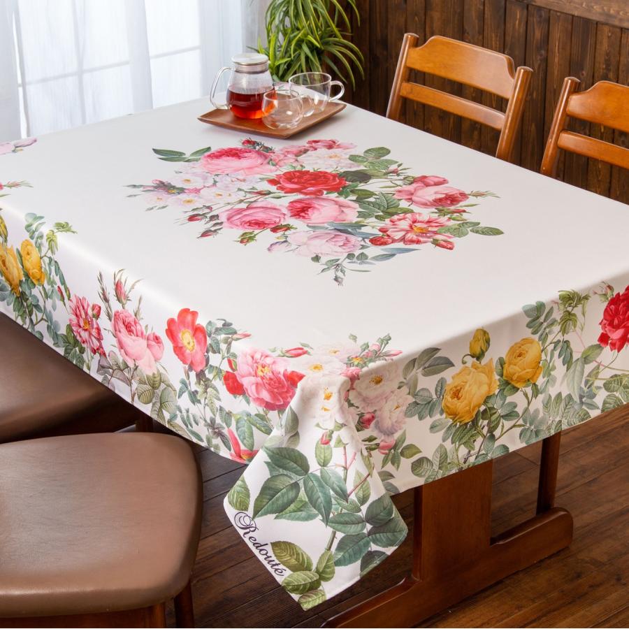テーブルクロス おしゃれ 撥水 布 白 6人掛け 約145×230cm ルドゥーテ