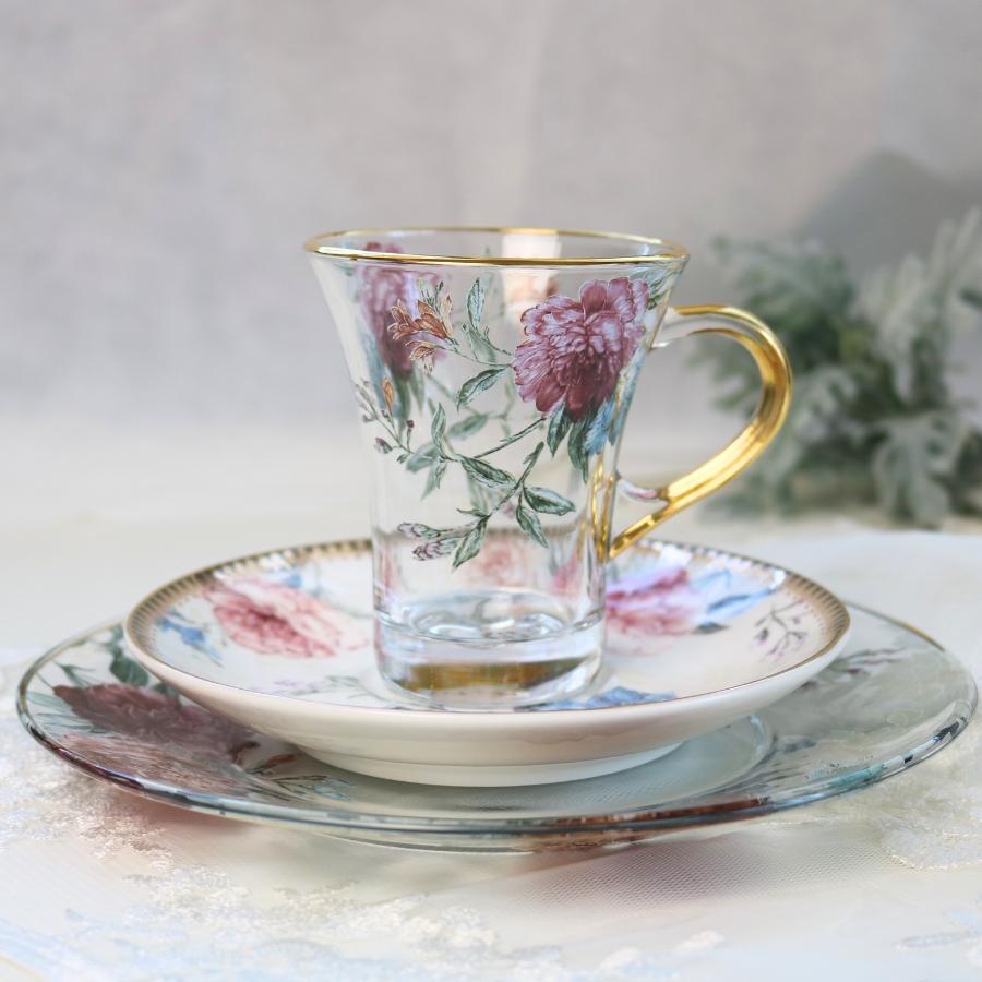 ガラスプレート ケーキ皿 おしゃれ 皿 プレート かわいい 薔薇 花柄