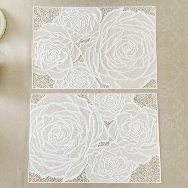 レース六角形小花豪華可愛いお洒落春ホワイトランチョンマット上品華やか豪華海外雑貨 レース六角形小花豪華可愛いお洒落春ホワイトランチョンマット