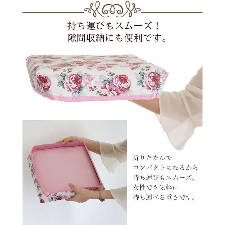 スツール 収納 椅子 おしゃれ 30cm 折りたたみ ピンク 薔薇 花柄 バラ
