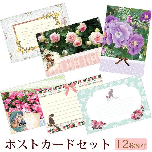 ポストカード おしゃれ はがき メッセージカード ハガキ グリーティングカード ローズ 薔薇 猫 ネコ お祝い メール便