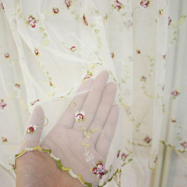 カフェカーテン おしゃれ レース 丈 90cm 幅 150cm チュール 薔薇 刺繍