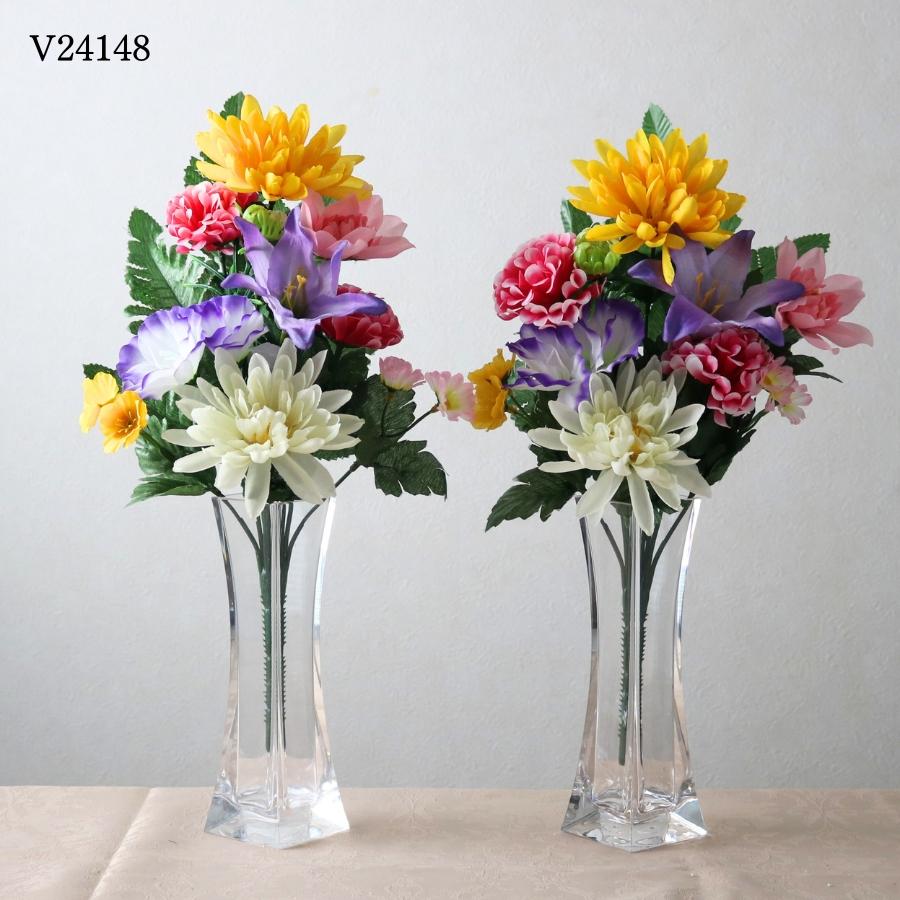 仏花 造花 お墓用 仏壇用 アレンジ 洋風 2本 1対 セット 一対 屋外