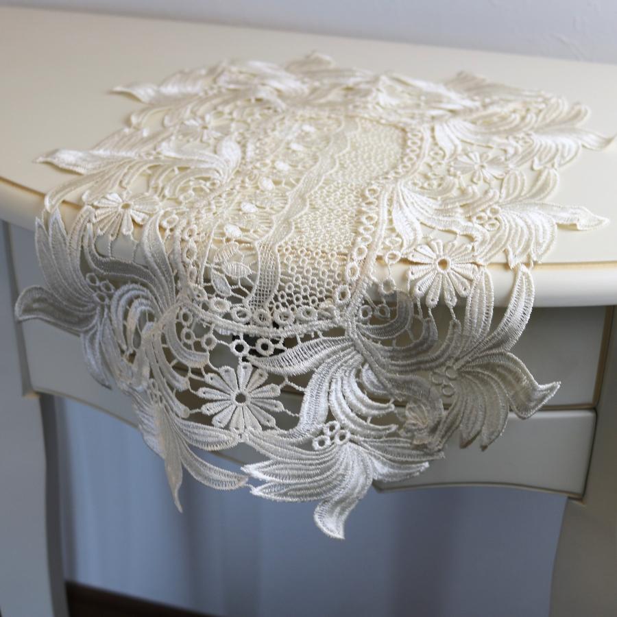 刺繍入りレ−スべ−ジュテーブルランナービンテージ テーブルセンター レース テーブルランナー おしゃれ ベージュ