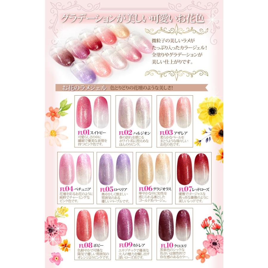 カラージェル 10色セットお花のラメジェル お花のように可愛い微粒子ラメ入りカラージェル グラデーションブラシ付 |  | 02
