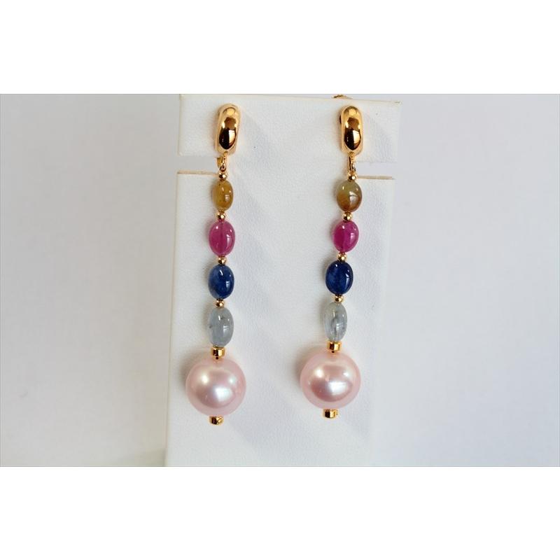 天然　カラー　サファイア 　淡水　ナチュラルカラー　パール　イヤリング　SV925/K18 新品 レディース