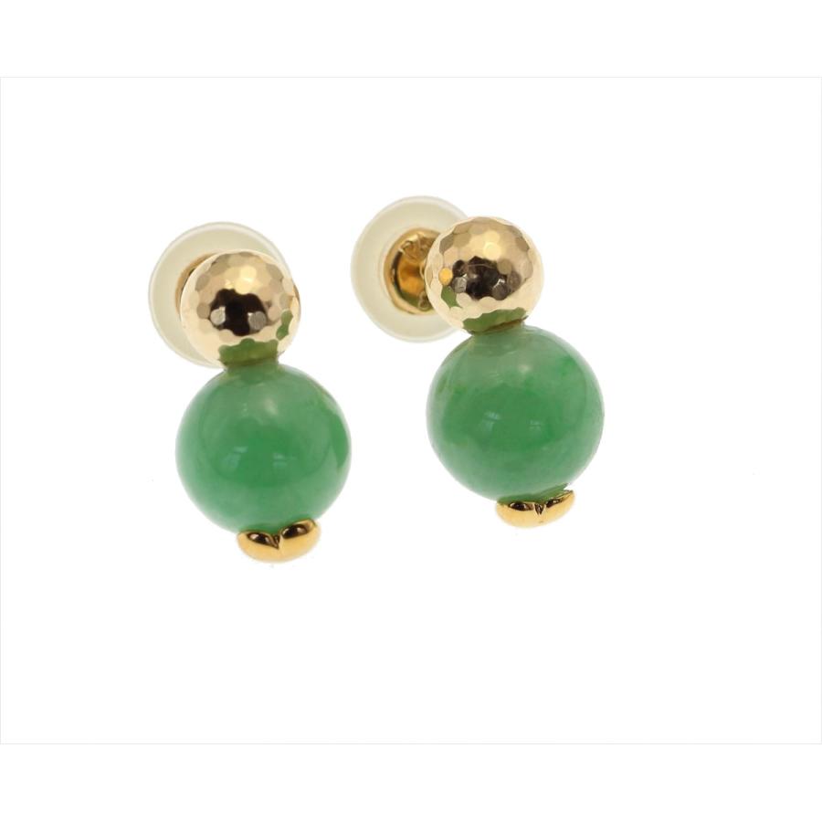 K18 天然 翡翠 ピアス ミラーボール ヒスイ 無染色 無含侵  