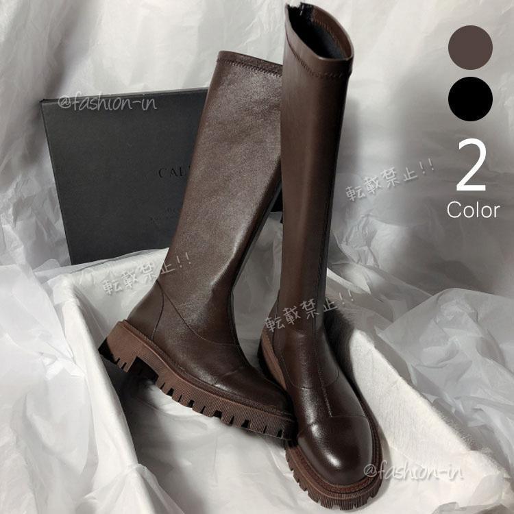 ニーハイブーツ レディース ロング丈 スクエアトゥ ローヒール 合皮 レザー調 24.5cm(39) ブラック ニーハイブーツ レディース ロング丈 スクエアトゥ ローヒール 合皮 レザー調 春秋冬 美脚 大人