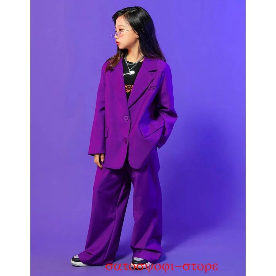 キッズ ダンス 衣装 セットアップ ヒップホップ ダンススーツ 紫 かっこいい ジャケット パンツスーツ シャツ HIPPOP K-pop｜meguru-st｜06