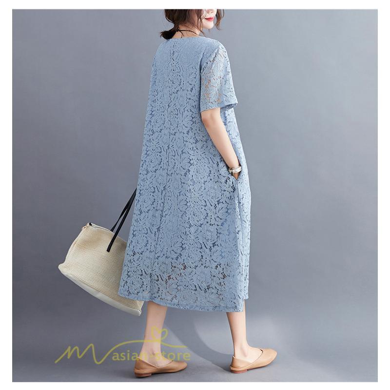 ワンピース 半袖 Aラインワンピース 夏服 レースワンピース 刺繍 ワンピ 30代40代 ドレス お呼ばれワンピース 50代60代 ママ |  | 08