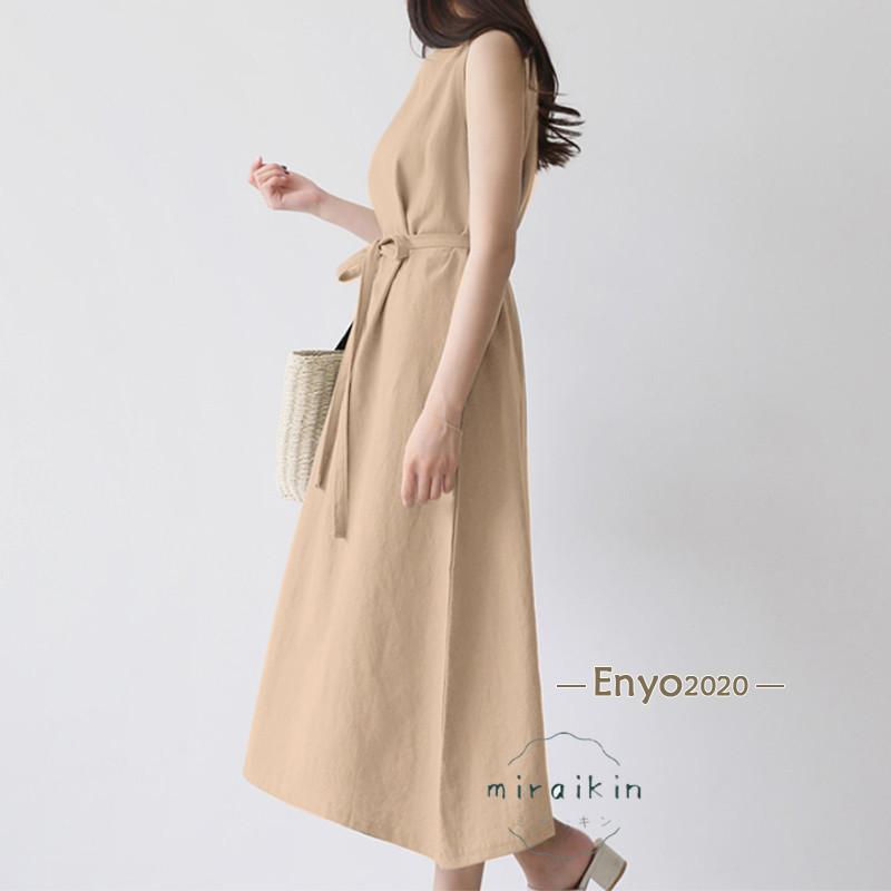 LUCA ワンピース　ノースリーブ　麻素材　春夏　ベージュ LUCA ワンピース ノースリーブ 麻素材 春夏 ベージュ - メルカリ