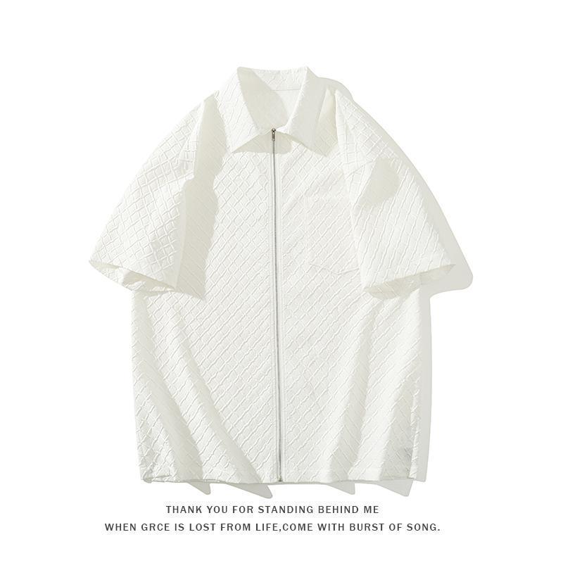 ジップアップ留め シャツ 半袖 メンズ チェック 羽織り カジュアルシャツ 白シャツ メンズファション ス 大きいサイズ 5XLまで｜meguru-st｜02