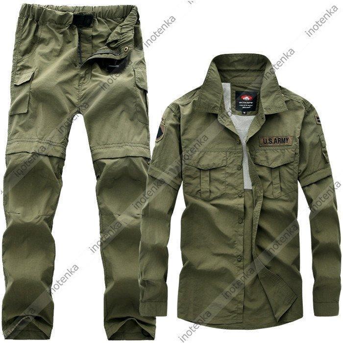 アウトドアウエア 上下セット 2WAY 速乾 UVカット タクティカルシャツ トレッキングパンツ 取り外し可 登山 作業服 春夏秋 日焼け止めの画像