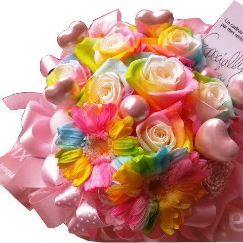 直売販売品 誕生日プレゼント 彼女 レインボーローズ 花束風 プリザーブドフラワー レインボーガーベラ プリザーブドフラワー入り ローズ８ ガーベラ２ 値段 通販 Murad Com Jo