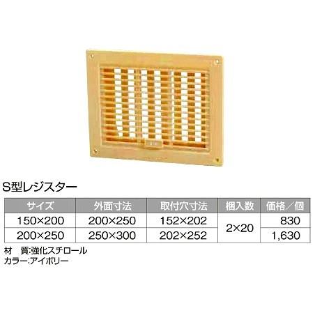 S型レジスター  サイズ 外面寸法200ｘ250 取付穴寸法 152ｘ202　入数40個