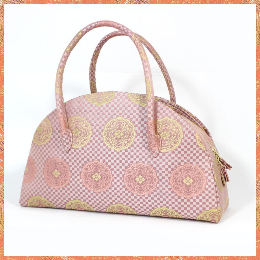 利休バッグ（半円型） 京都・西陣織 正絹織部バッグ カに霰紋