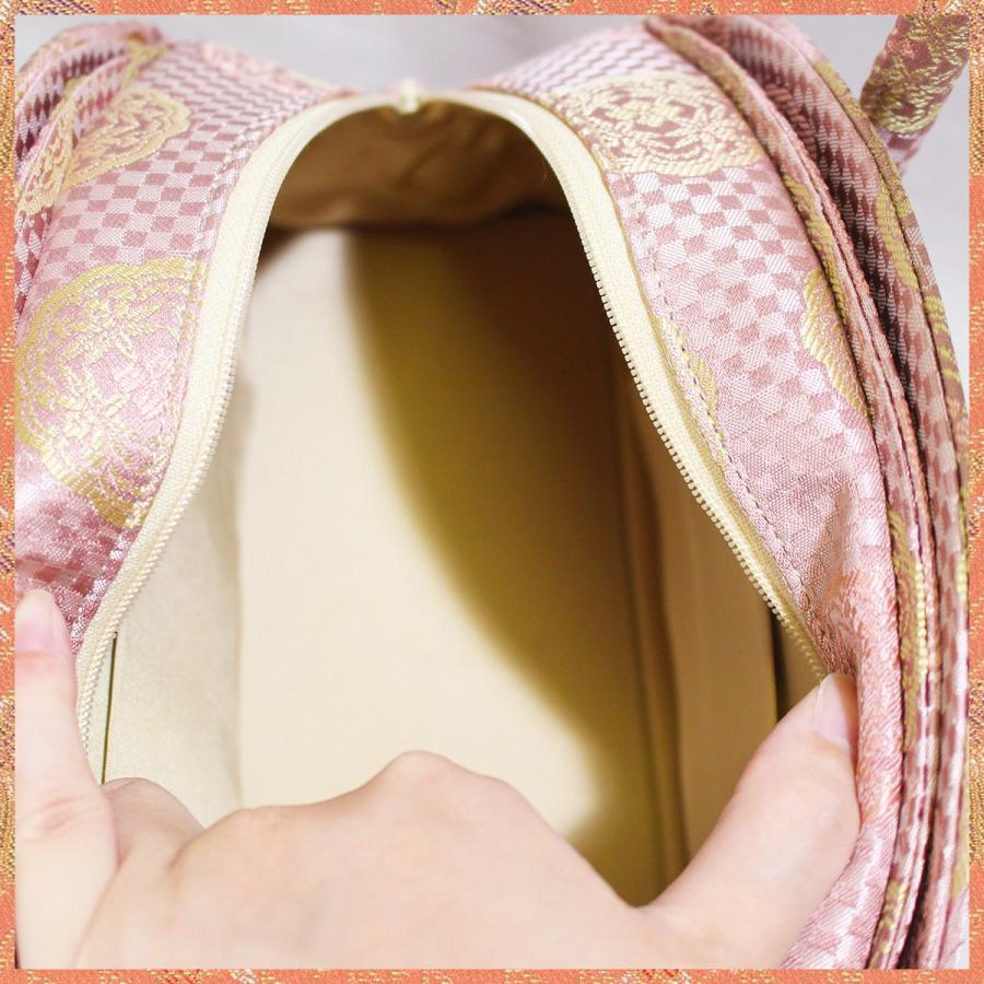 利休バッグ（半円型） 京都・西陣織 正絹織部バッグ カに霰紋